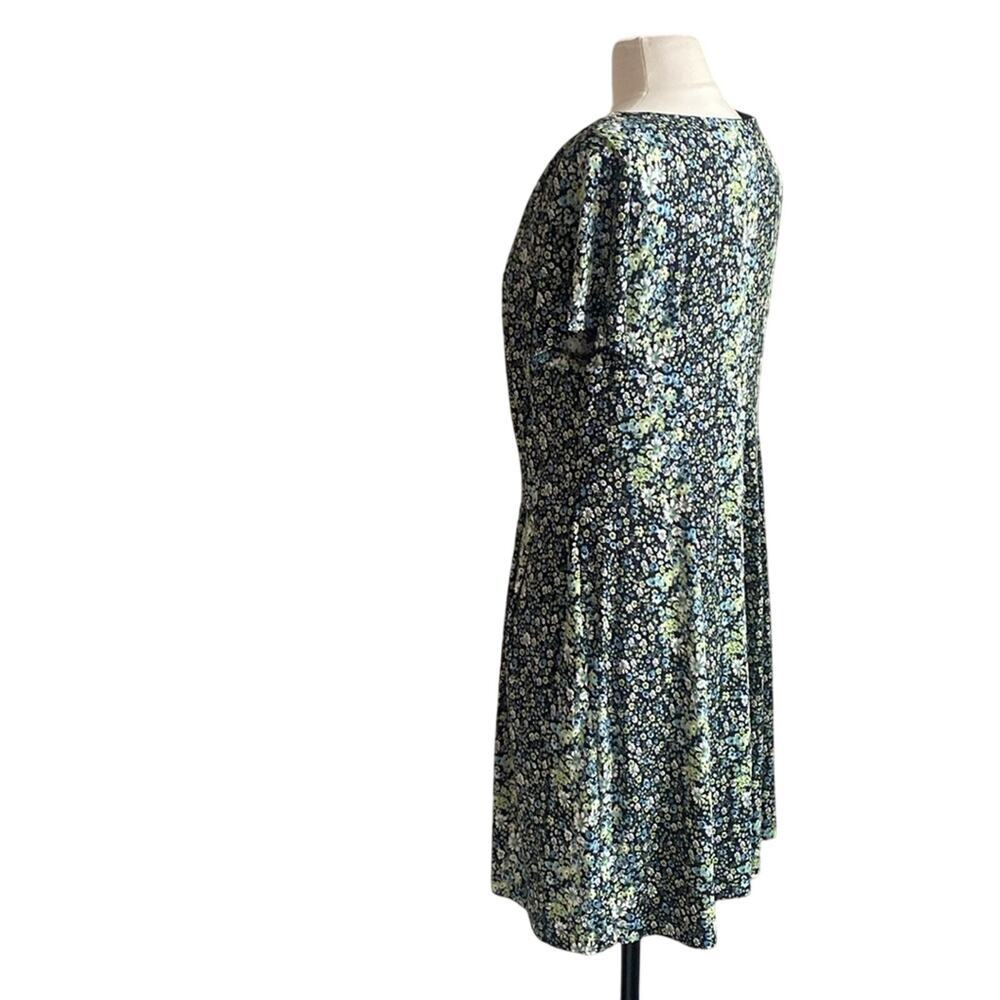 Berkley Jensen Floral Print Swing Dress Womens Sz Large Black Green Jersey - Picture 4 of 5